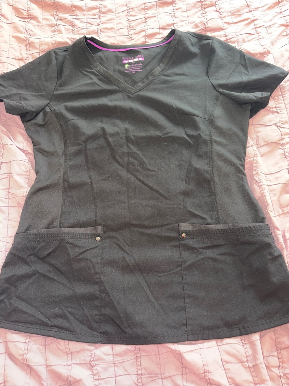 Purple Label Women's Black V-Neck Short Sleeve Scrub Top